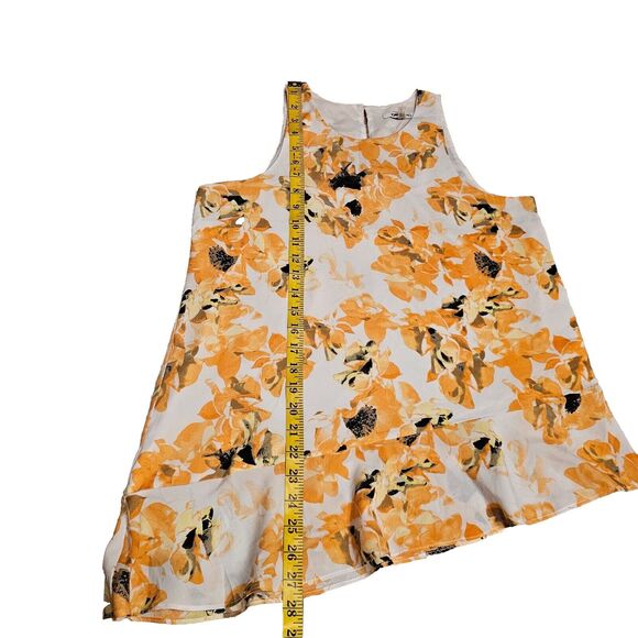 DKNY Sleeveless Blouse Small  Top Tank Asymmetrical Ruffled Yellow Floral Work - Picture 6 of 10